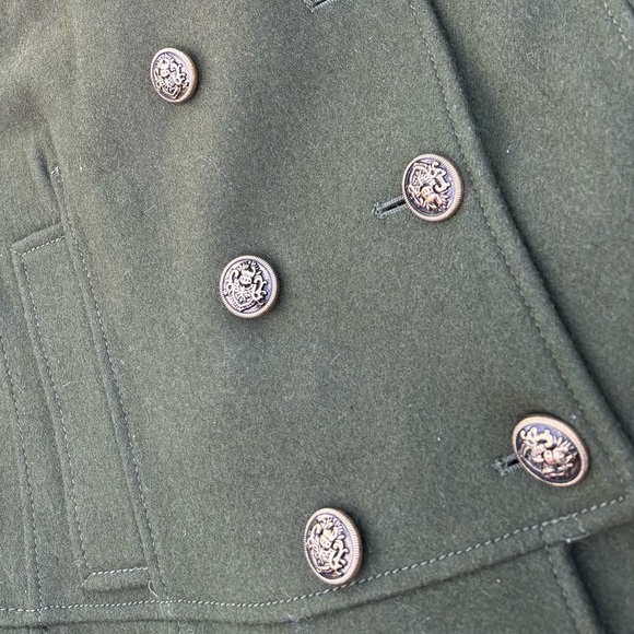 Guess Olive Green Wool Blend Double Breasted Pea Coat Womens XL *Button Missing* - Picture 9 of 10